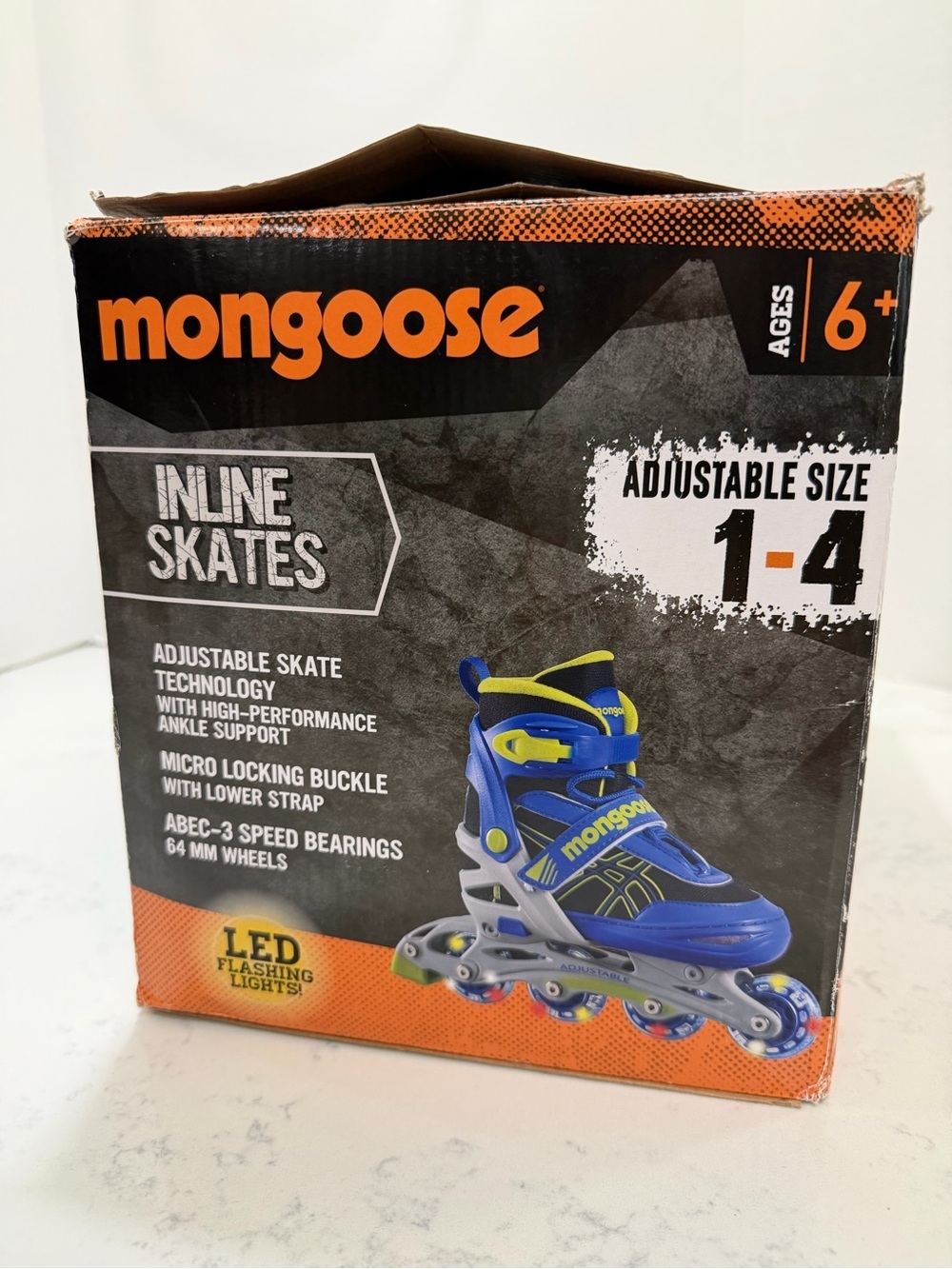 Mongoose Blue Kids Adjustable Inline Skates with Secure Straps and LED lights - Picture 13 of 16
